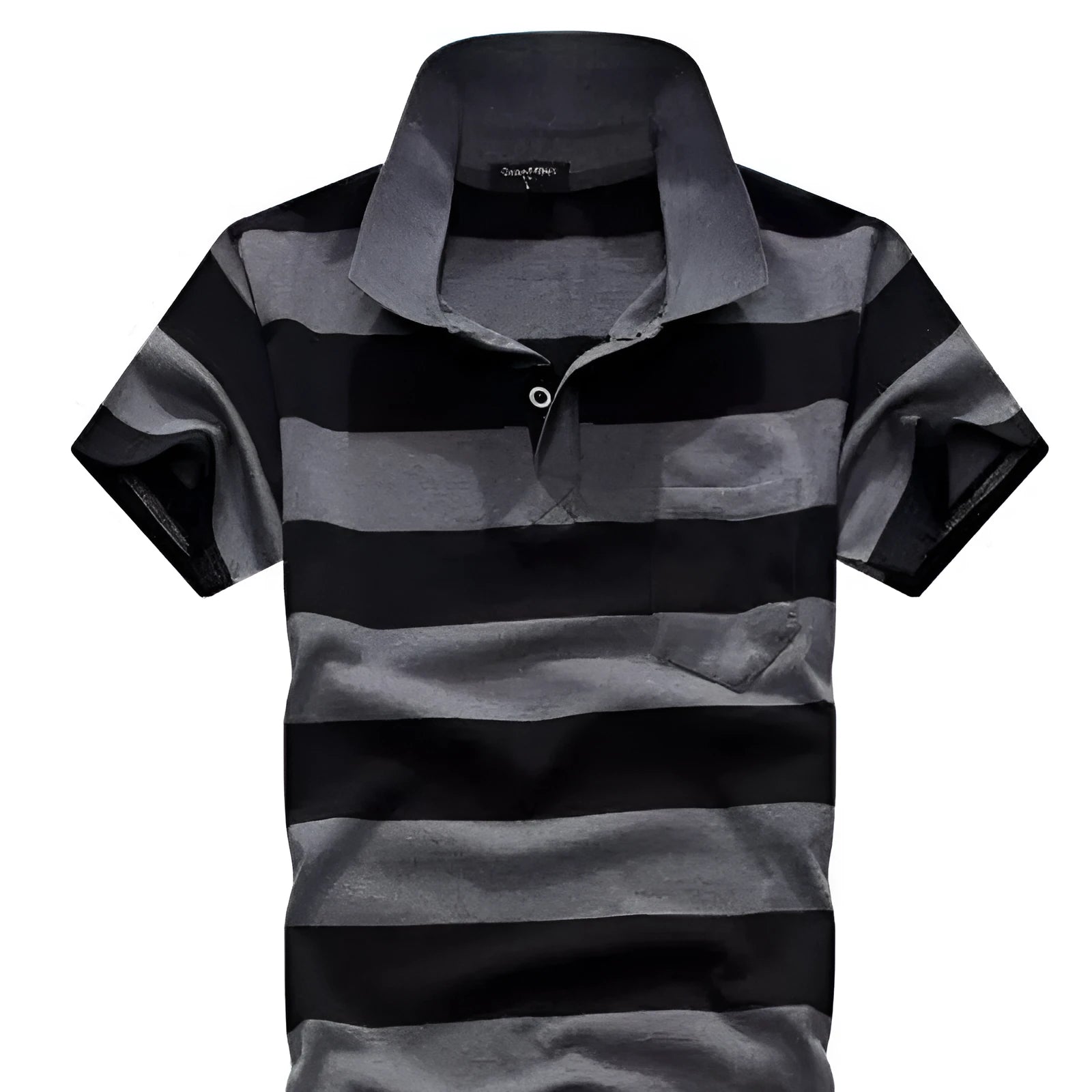 Men's striped short sleeved T-shirt with real pocket in loose fit, front view