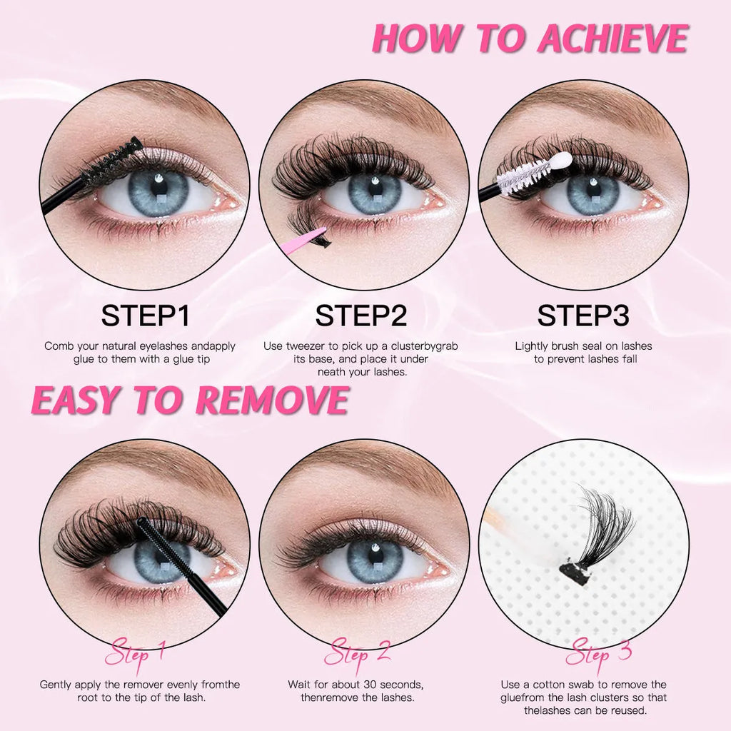32 row book cluster eyelash set with 640 segmented lashes in two styles for DIY lash extensions