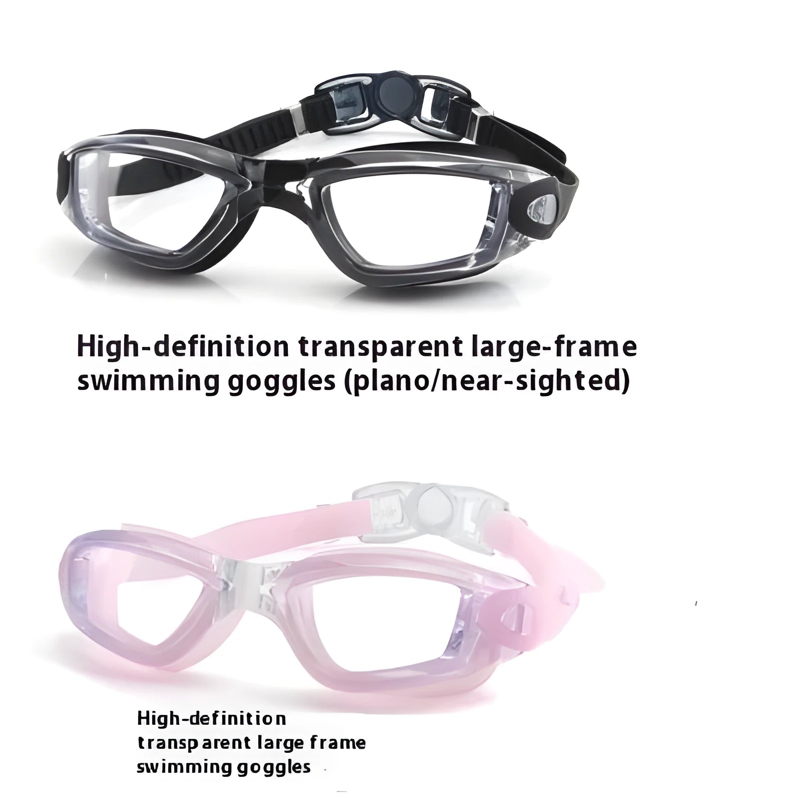 Plain anti-fog swimming goggles in silicone, black colour, average size for men and women