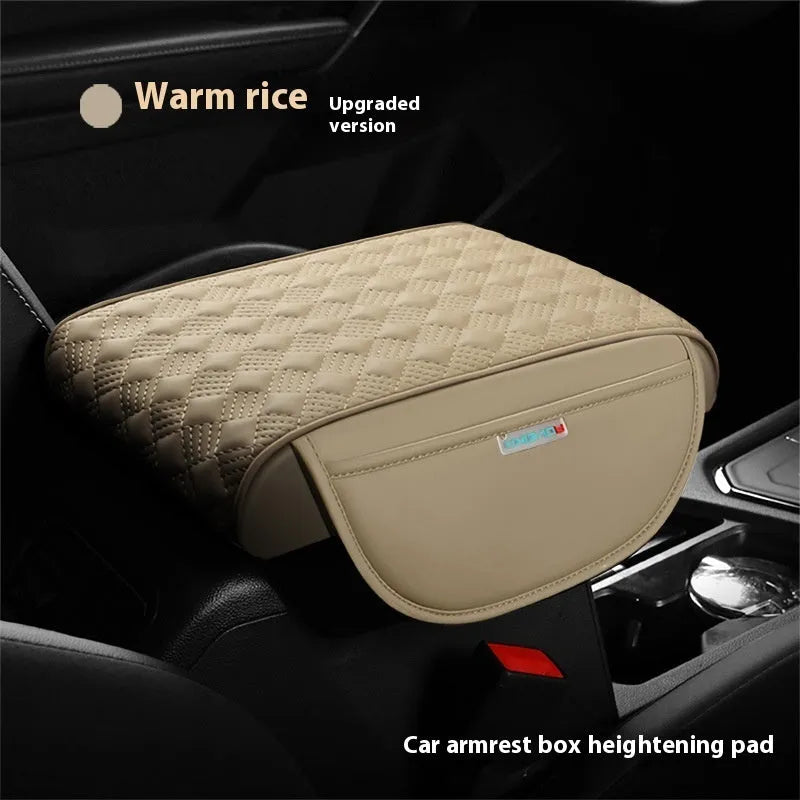 Leather automobile armrest heightening insole 32x22x5.5cm in elegant gray on car centre console