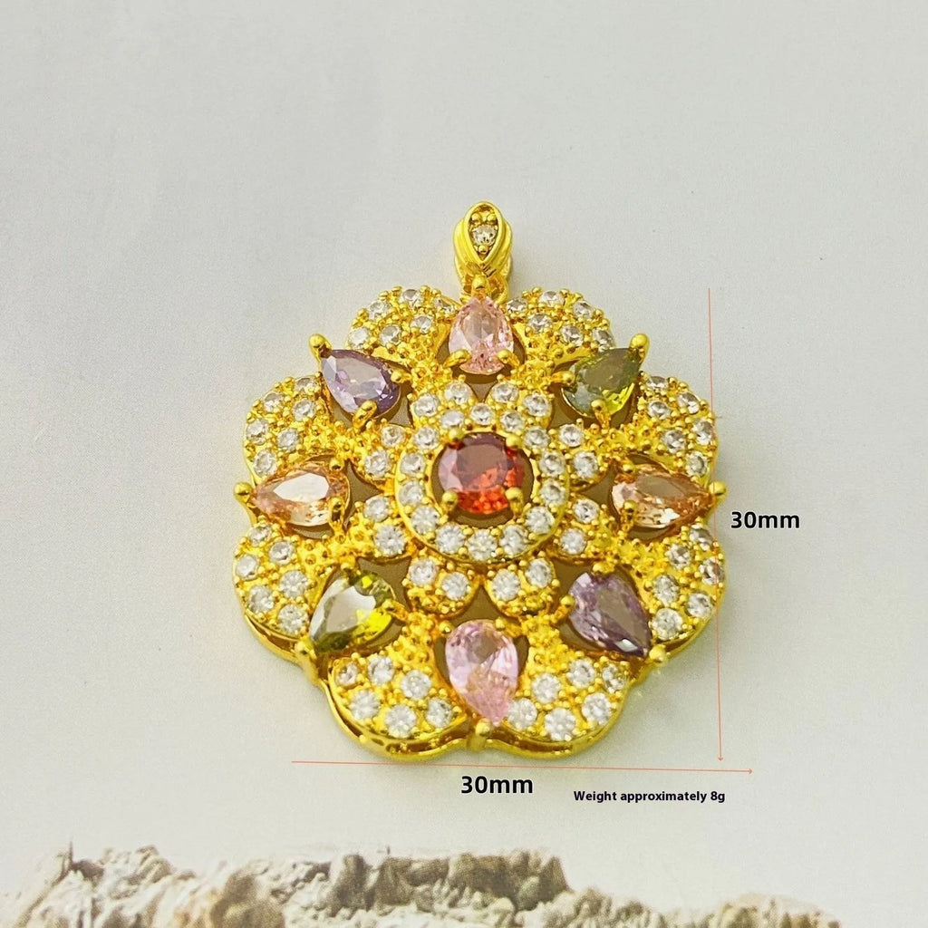 Women’s floral-shaped zircon pendant necklace in gold finish with optional matching chain