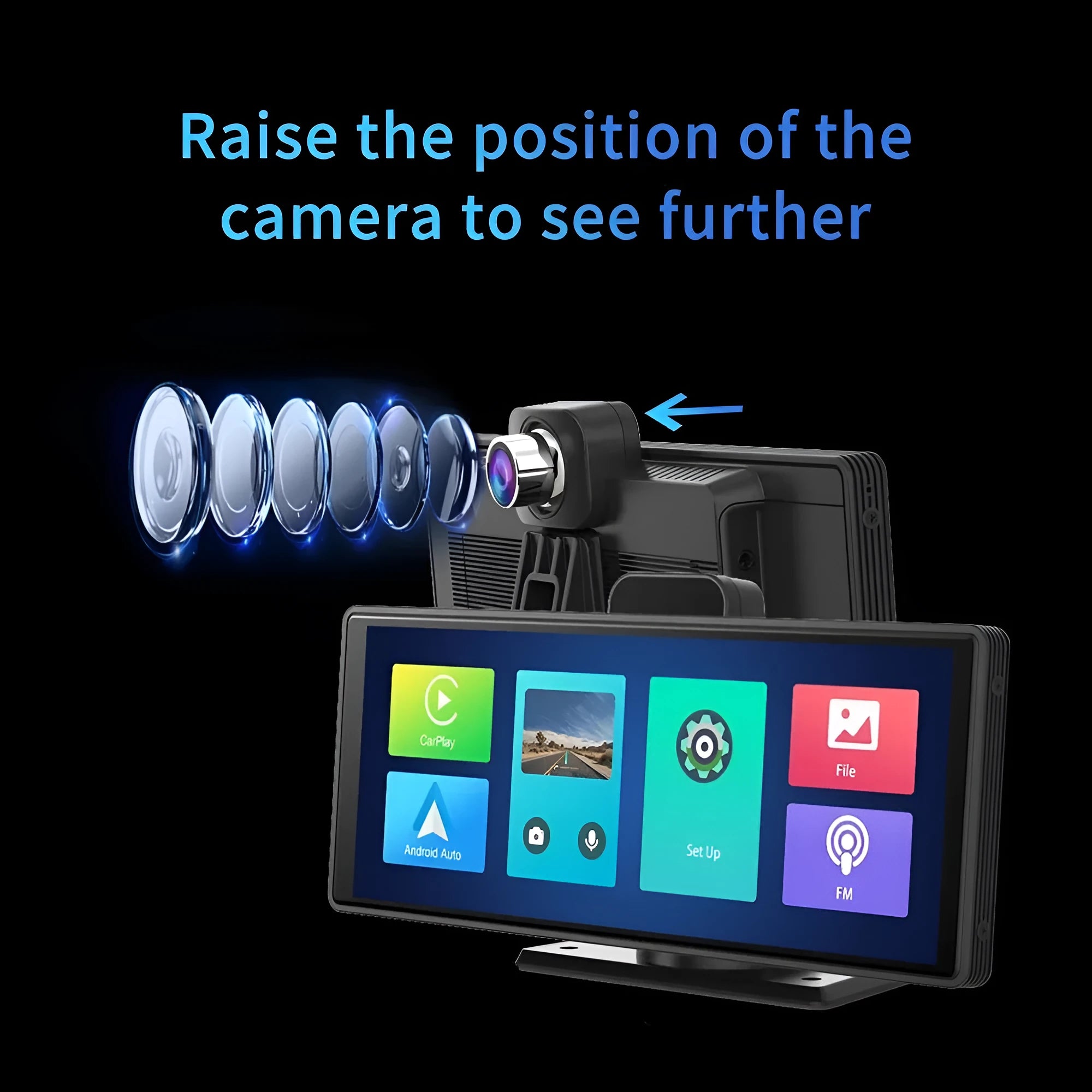 12-inch touch screen car dash cam unit with front and rear camera recording on display