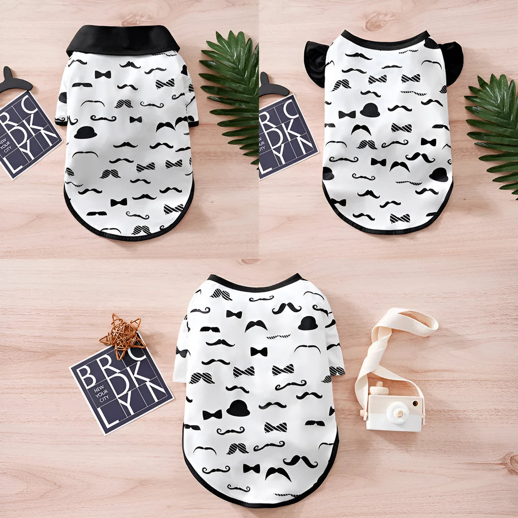White polyester casual pet clothing for a beard dog, available in sizes S to XXL