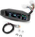 Black motorcycle mini speedometer with LCD display showing speed, mileage, revs, and fuel gauge.