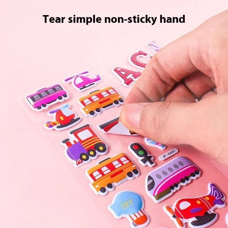 Children's 3D cartoon bubble reward stickers in mixed colours on white background
