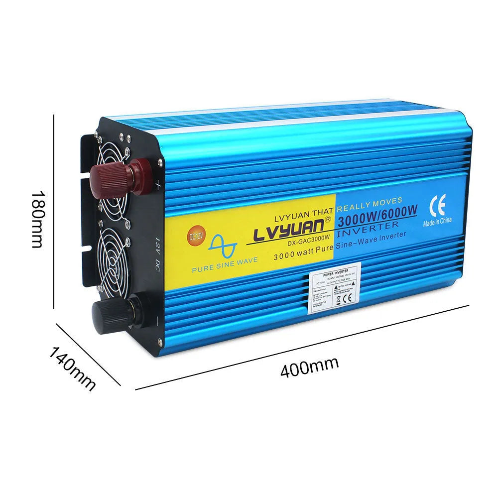 Blue 3000W pure sine wave power inverter with digital display and British socket