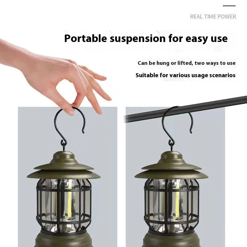 Portable camping head lamp lantern in dark green, black, and red colour options with super bright LED light.
