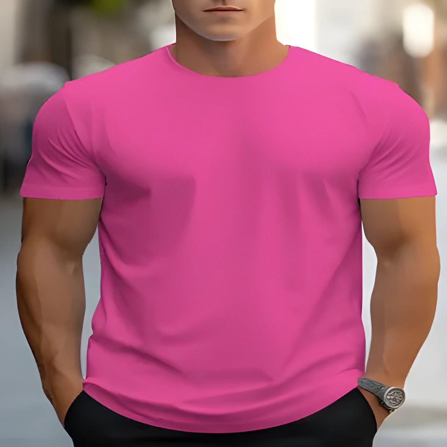 Men's loose fit printed t-shirt in bird eye cloth polyester fabric with short sleeves