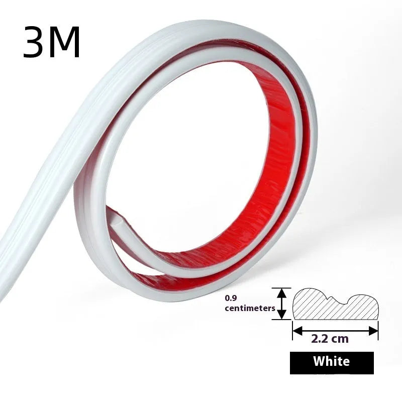 Flexible PVC self-adhesive edge banding trim roll in black, gold, silver, and white colour options.