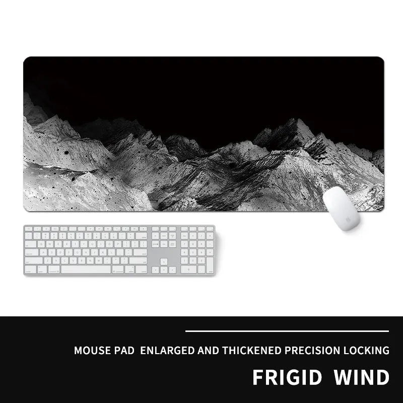 Oversized gaming mouse pad with cold-themed design on natural rubber base
