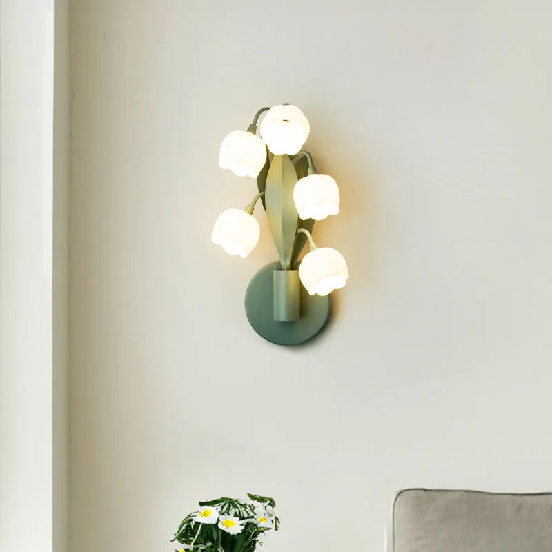 French pastoral wall lamp with modern minimalist design and PC shade, showing tricolour green light option