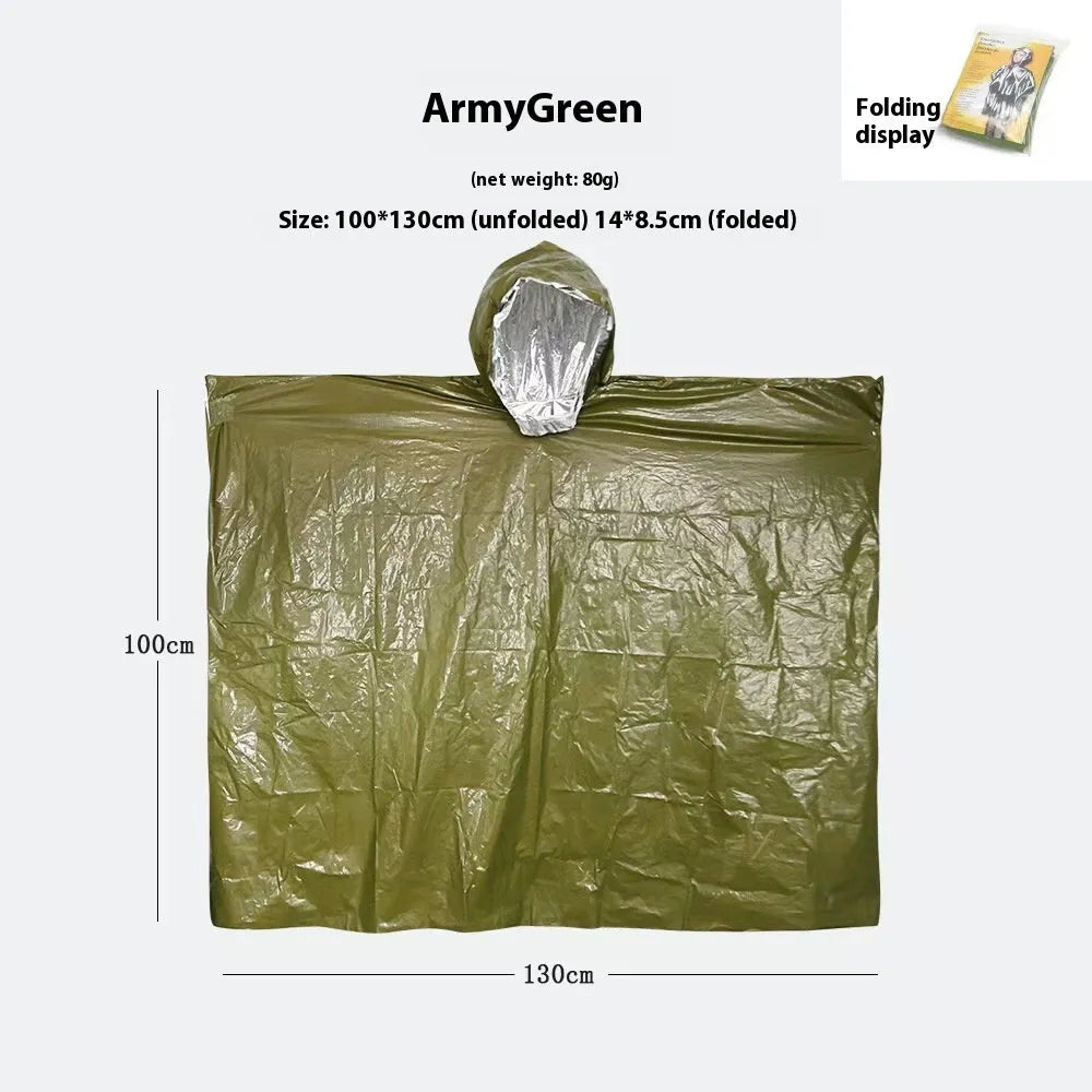 Marathon cross-country raincoat in orange and army green colours showing 100x130cm adult dimensions