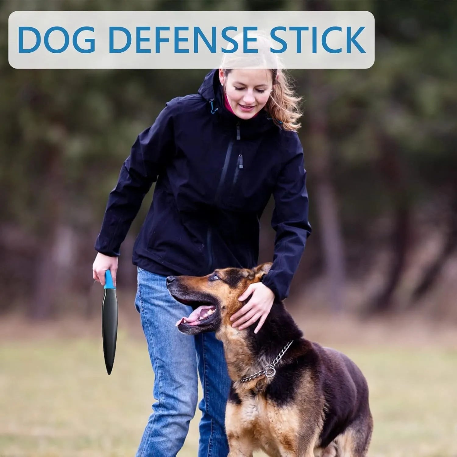 Blue and black nylon dog training break stick measuring 35cm long.