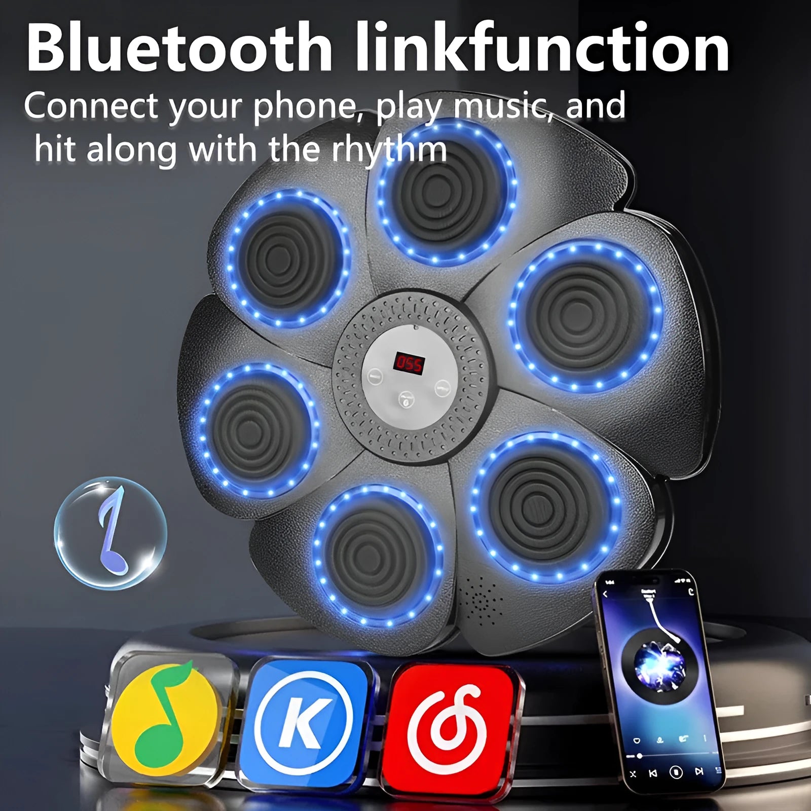 Black smart music boxing machine wall target with LED lights and half-finger gloves