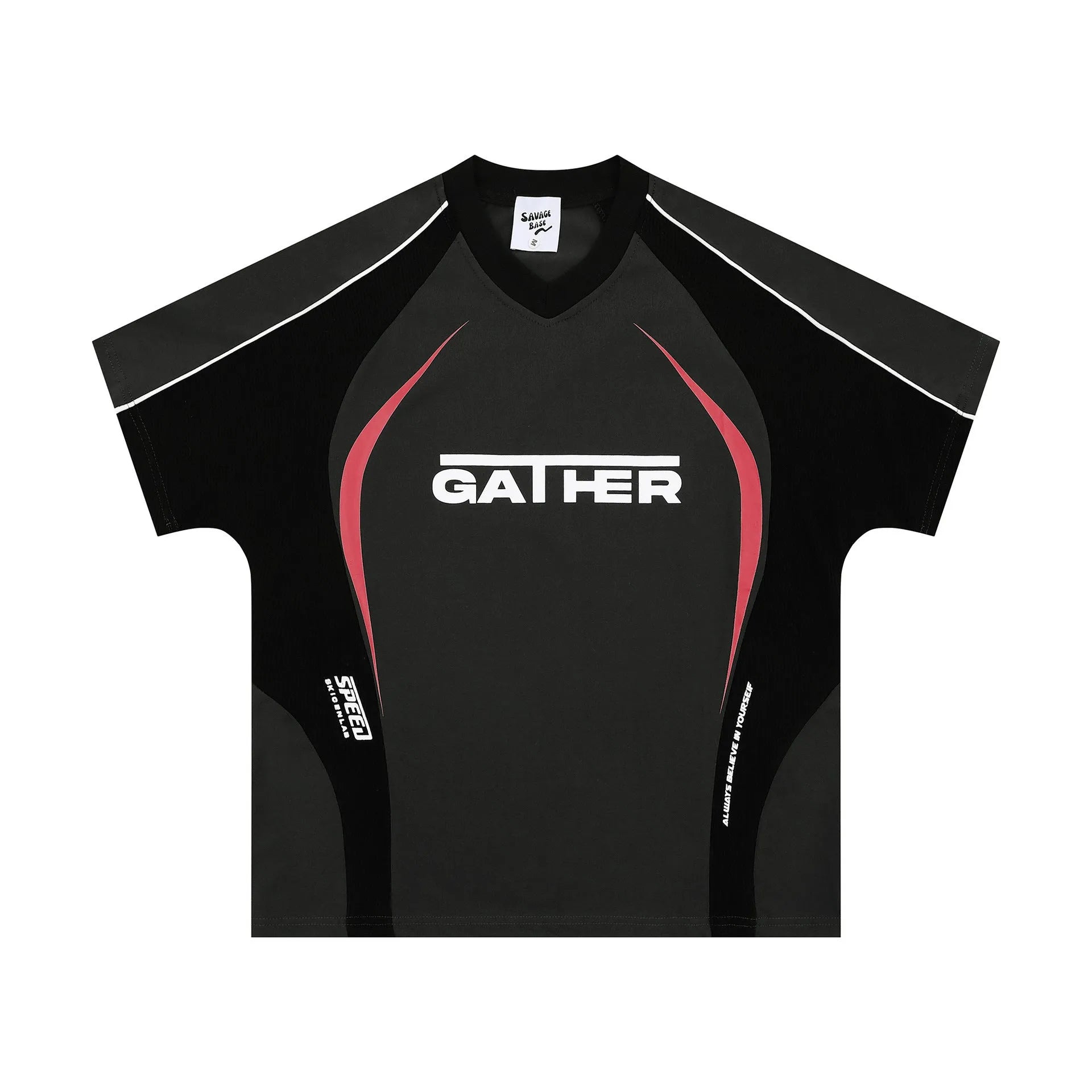 Men's loose fit black t-shirt with tonal letter print, short sleeves, pullover style.