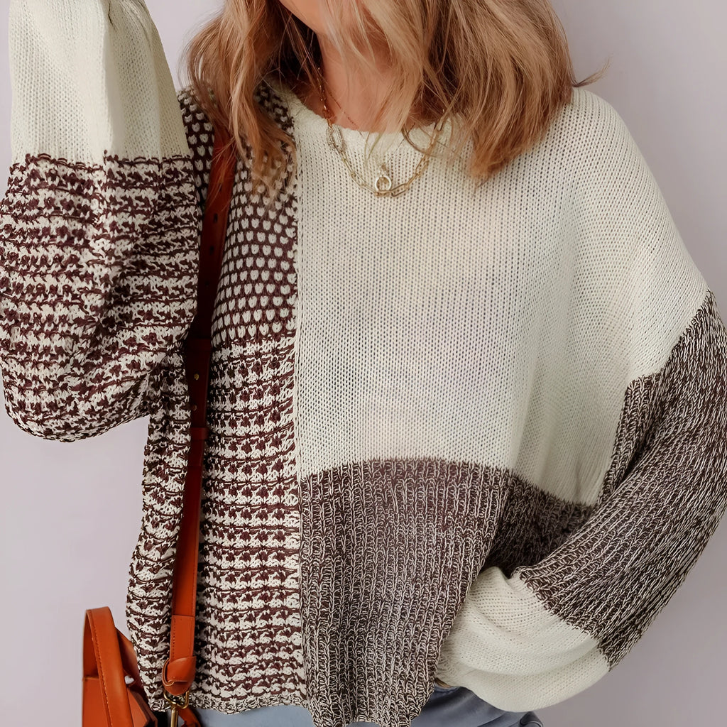 Dark khaki colour block loose sweater with drop shoulders and back tie detail