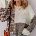 Dark khaki colour block loose sweater with drop shoulders and back tie detail
