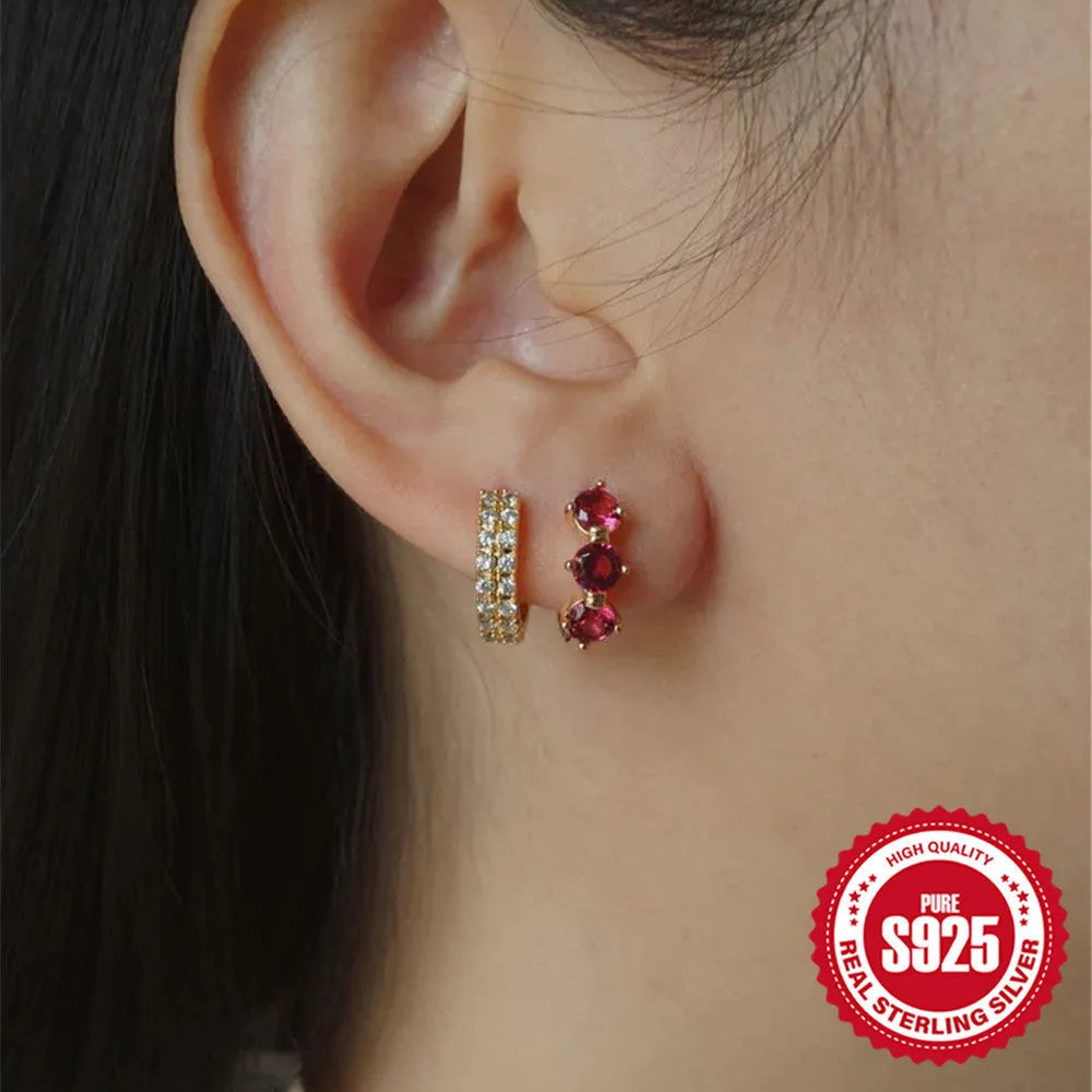 Sterling silver geometric earrings with sunflower design and zircon inlay in golden colour