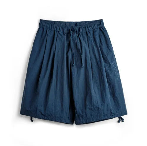 Men's Prussian blue embroidered beach shorts with loose fit and nylon fabric