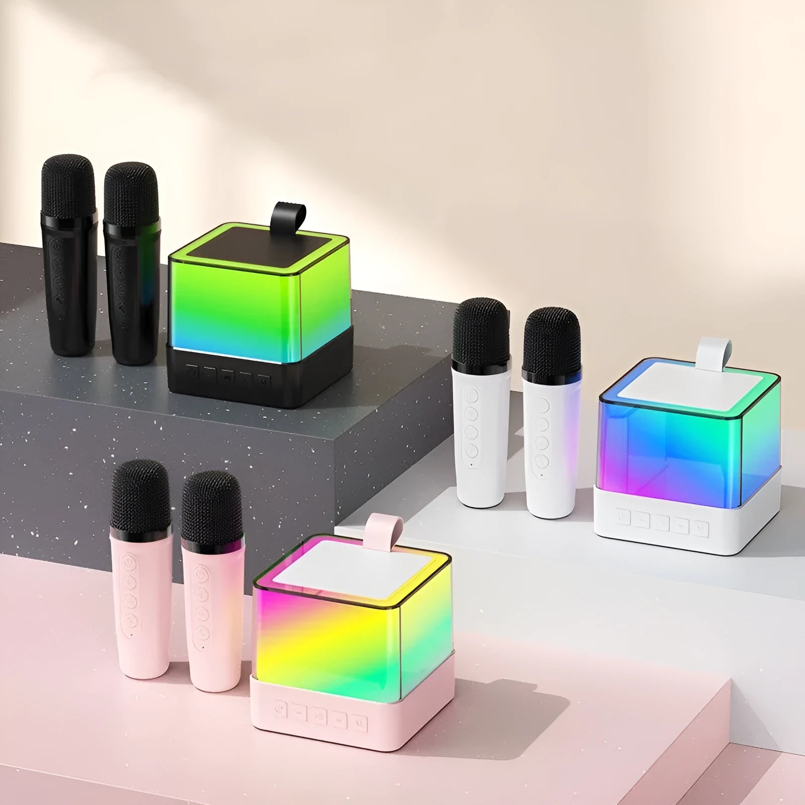 Wireless Bluetooth speaker with colourful light and microphone in white