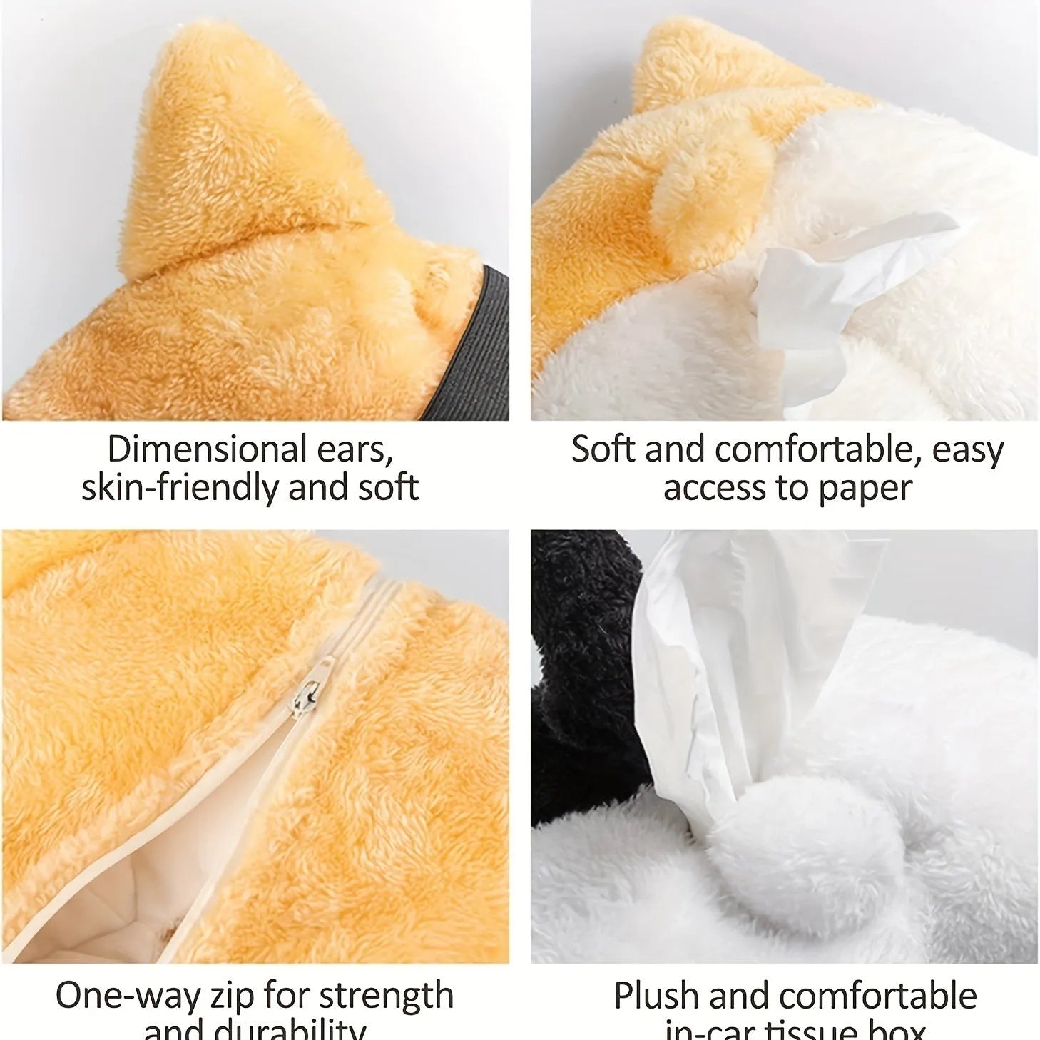 Yellow soft corgi butt-shaped tissue box cover with elastic strap for car sun visor