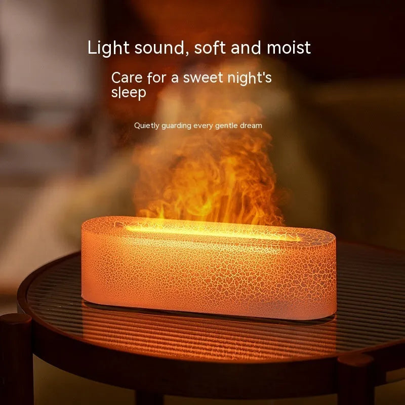 Square black creative lava flame USB desktop humidifier and essential oil diffuser on a desk.