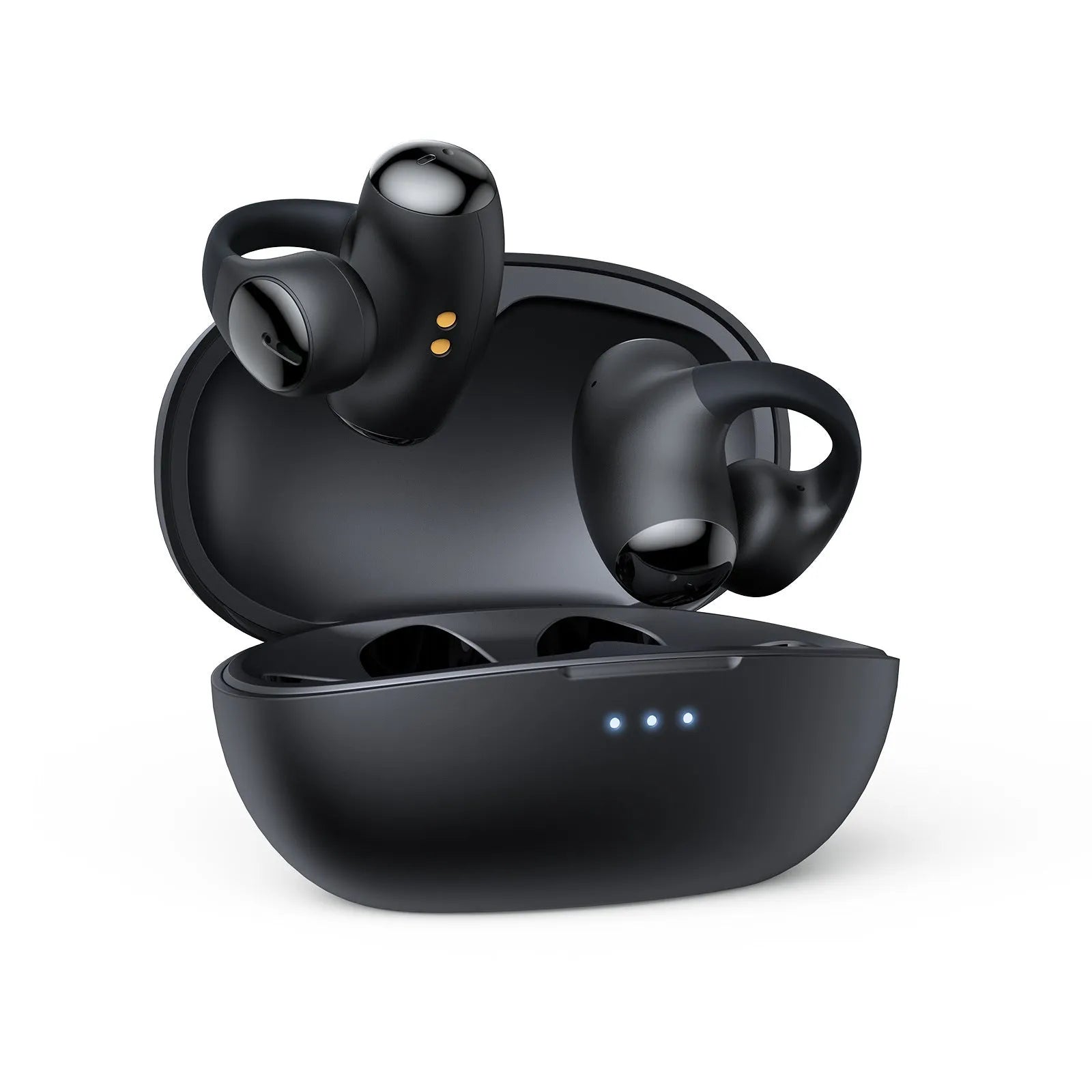 T306 wireless Bluetooth gaming headset with earhook clip-on design in black and white colour options