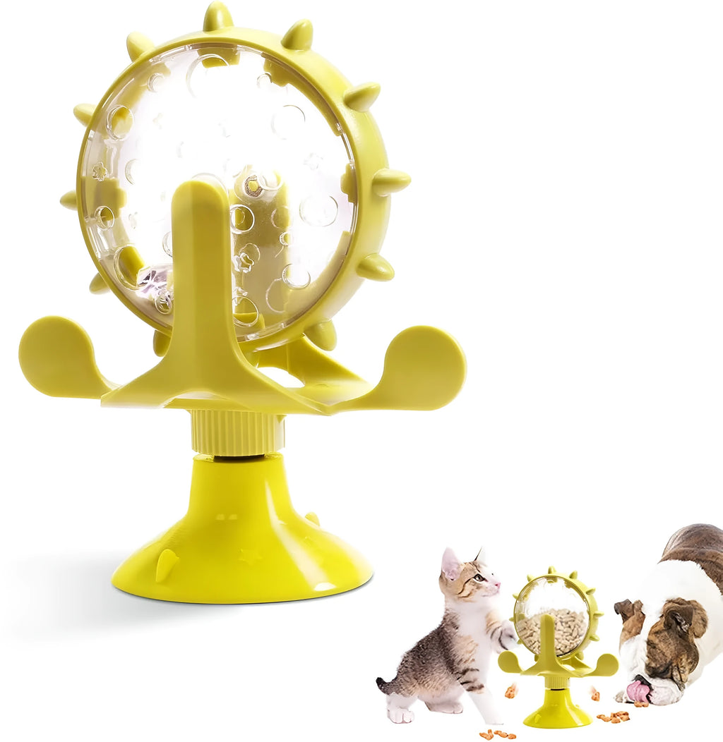 Interactive cat puzzle toy slow feeder with spinner and suction cup base in multiple colours