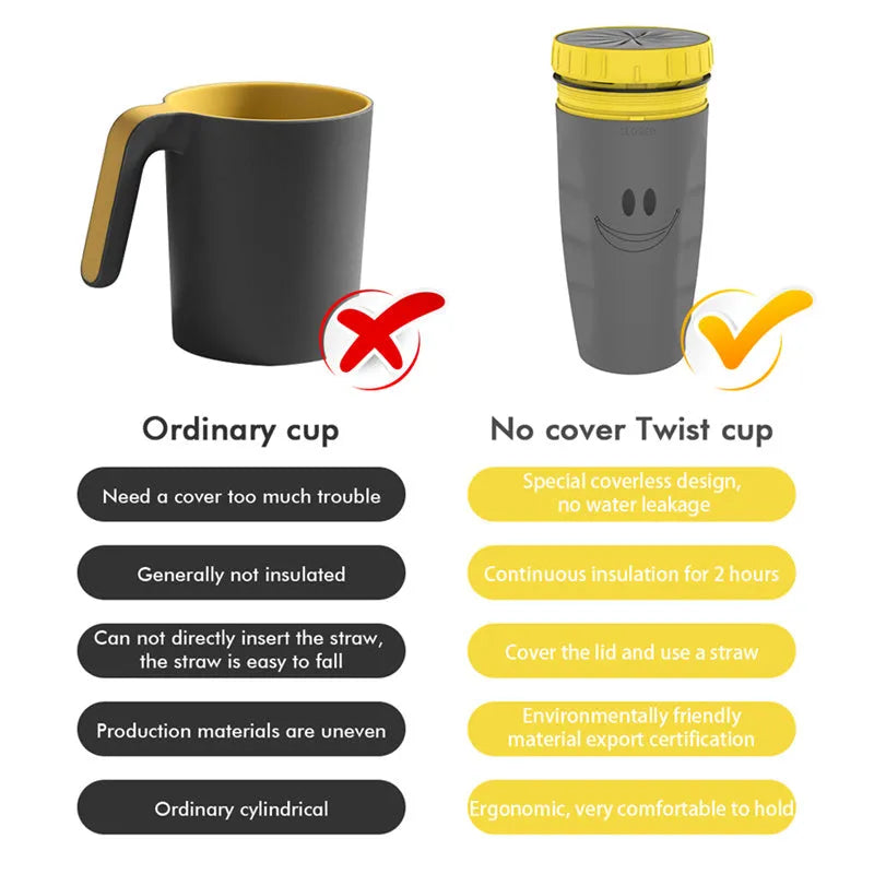 300ml green twist top lidless double wall travel cup with straw on blue background