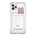 Clear cartoon design TPU phone case with integrated card slot for iPhone, showing BQ2472 colour option.