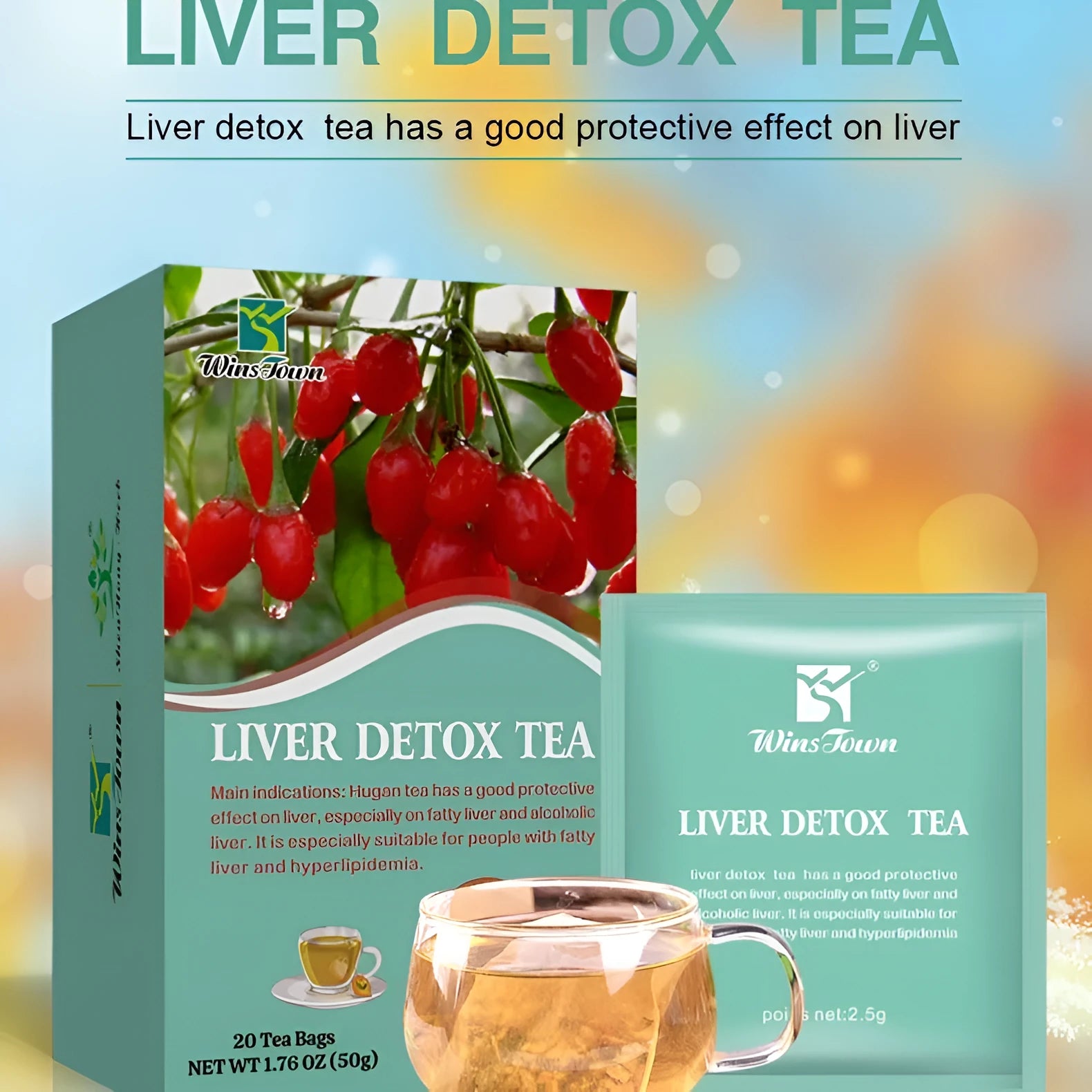 Herbal substitutional tea box showing 50g medicinal food homology blend with 12+ months shelf life