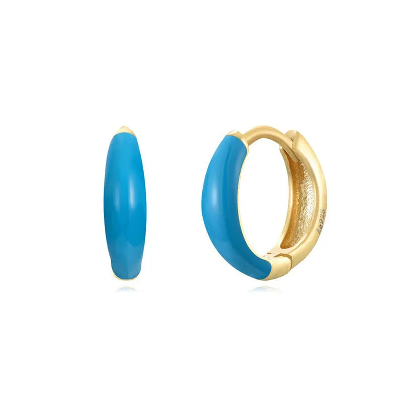 Curved oval epoxy earrings with colourful drip finish in geometric U-shape design