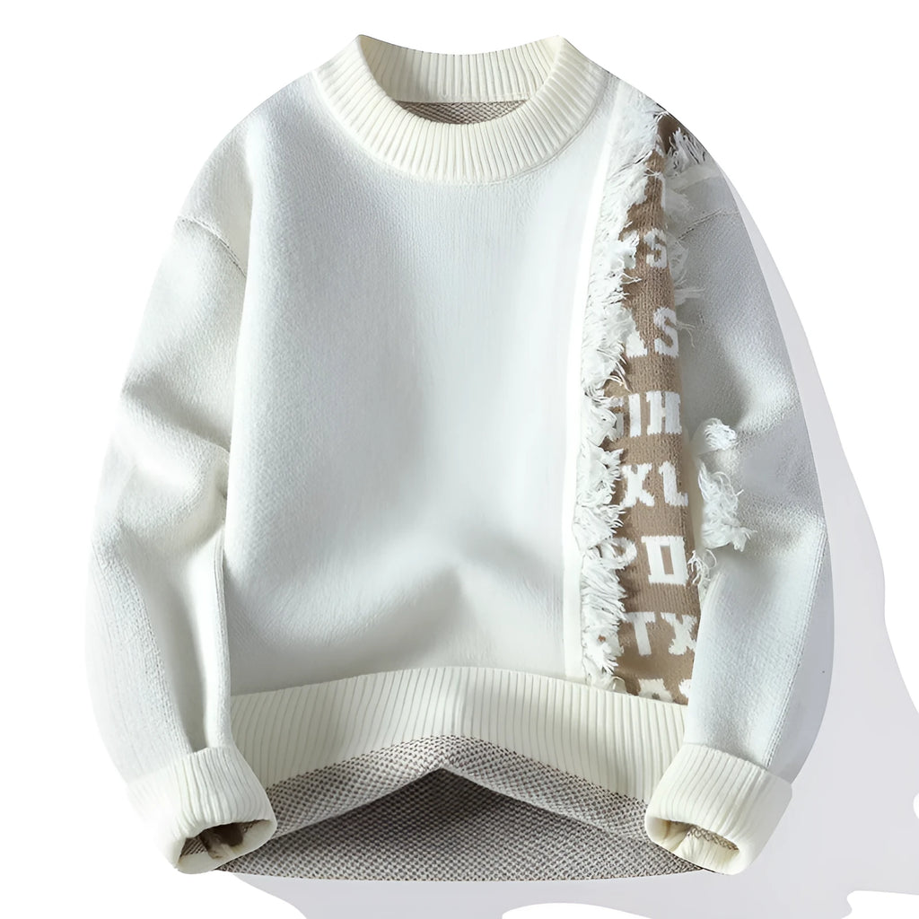 Men's loose fit knitted pullover jumper in rabbit fur polyester fabric with ribbed hem