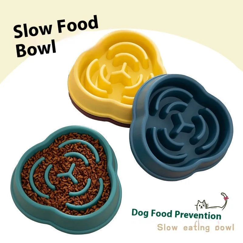 Anti-choke slow feeding dog bowl in plastic with anti-skid base, blue colour