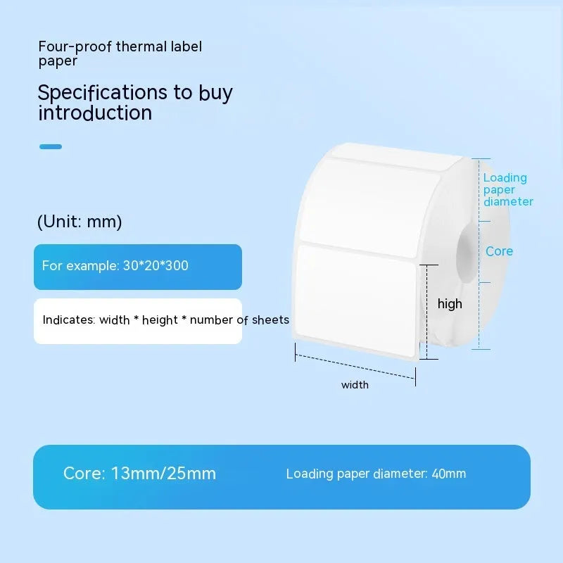 Roll of 160 white 40x40mm four-proof thermosensitive paper adhesive labels for retail pricing