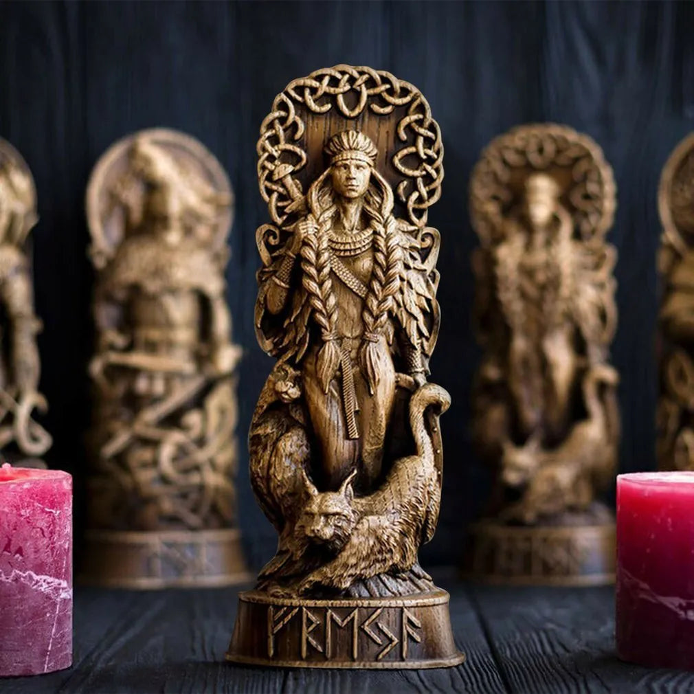 Handmade iron resin hero statue ornament Odin Thor Freya Loki 10x6x22cm set of four