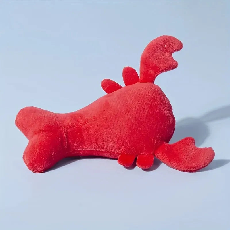 Red lobster shaped squeaky plush dog toy for small and medium breeds