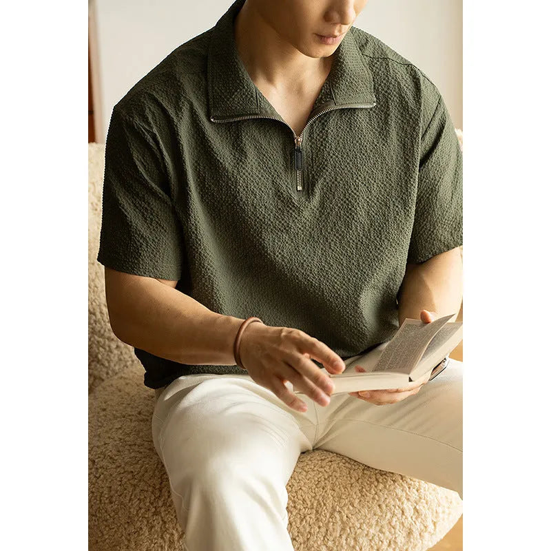 Men's cedar green loose-fit short sleeve t-shirt made from quick-drying ice silk fabric.