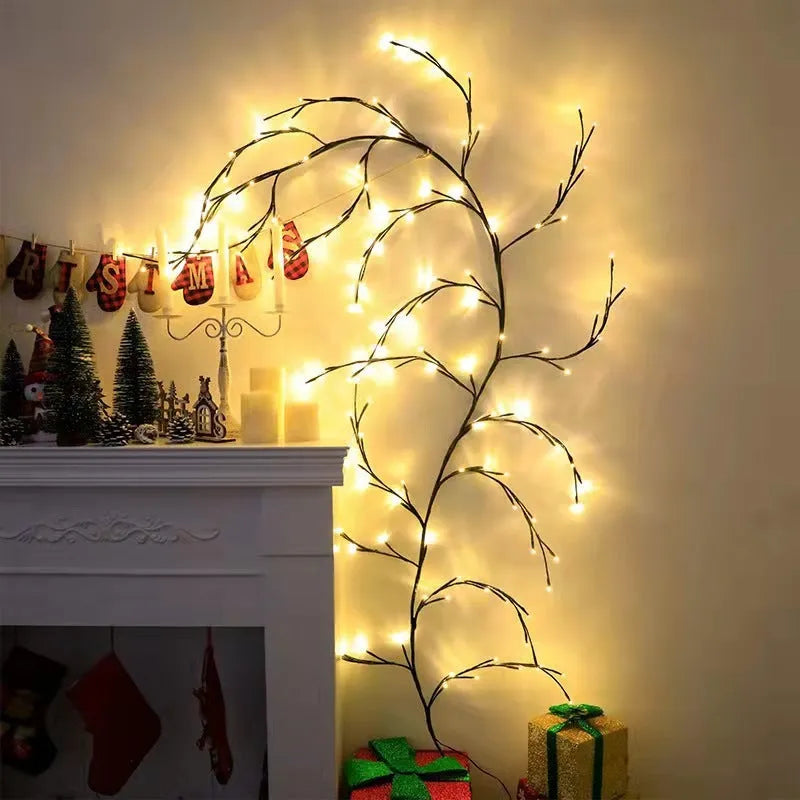 Flexible LED willow vine branch lights with warm white LEDs and birch texture for Christmas garland decoration