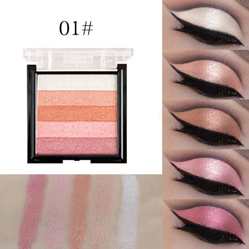 Eye shadow compact showing six colour style options for natural three-dimensional contouring and brightening
