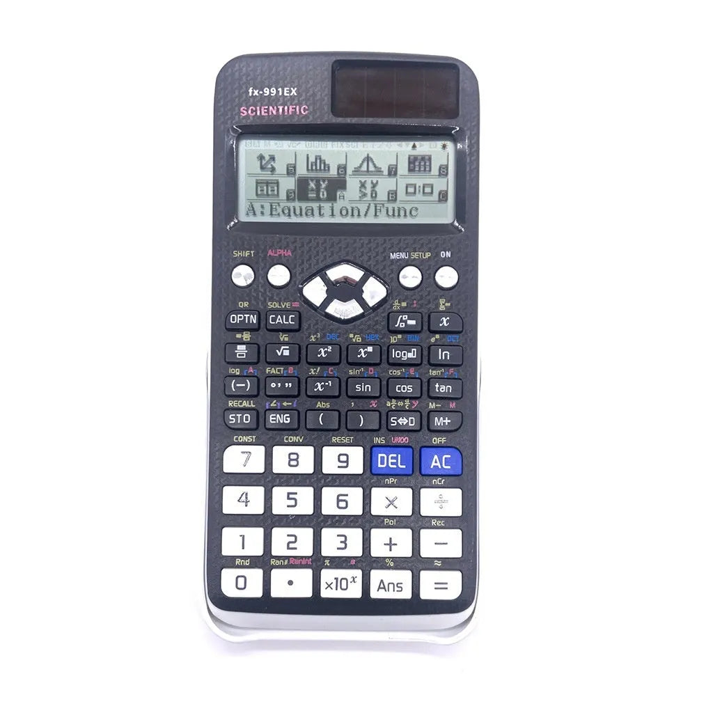 991EX solar scientific calculator in black, blue, or pink colours for complex statistics