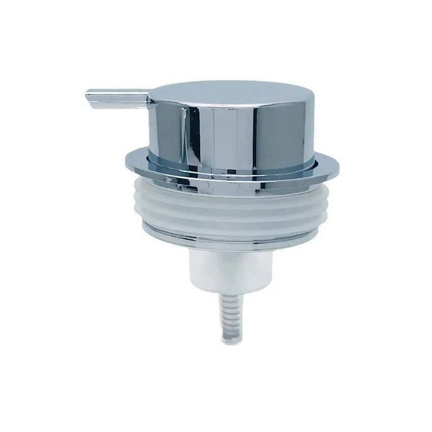 Facial cleanser foam pump with large plastic head in various metallic finish options.