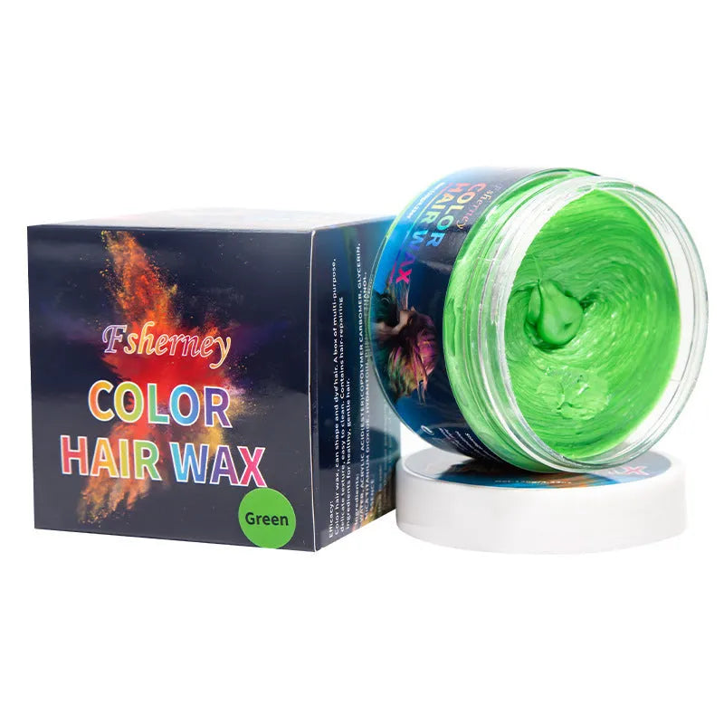 120g hair styling clay container showing colour options including blue, green, purple and rose red