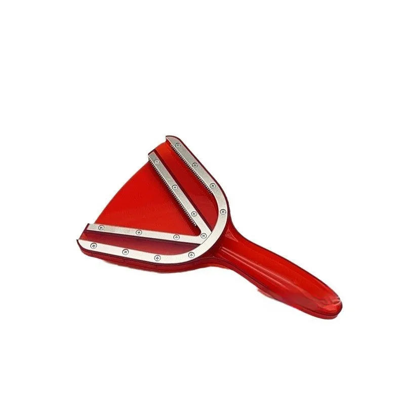 Red and grey adjustable telescopic can opener and bottle opener tool on a white background.