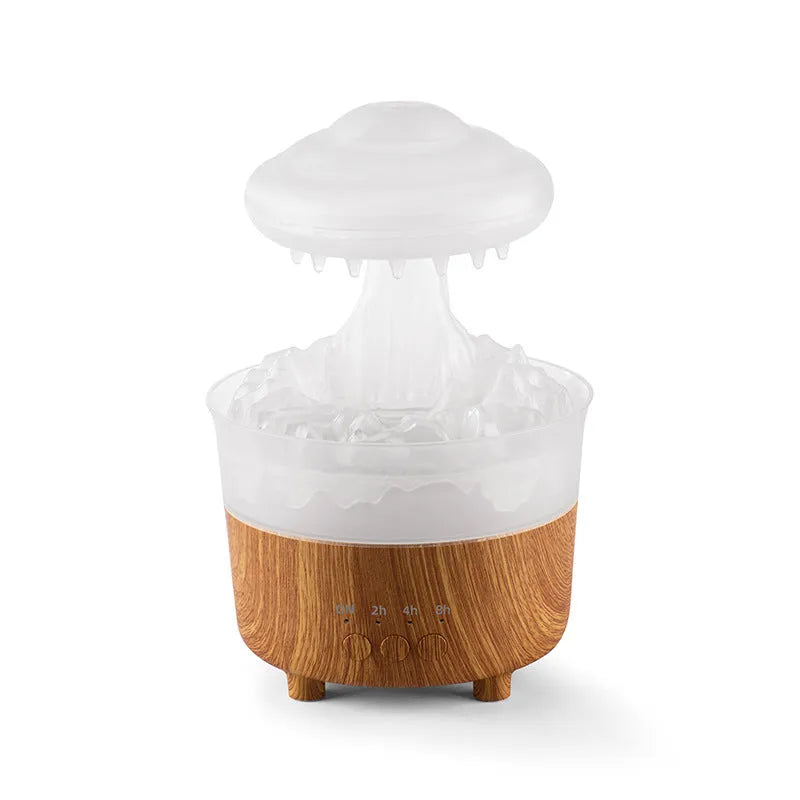 Wood grain cloud humidifier with LED lights emitting mist and water drops