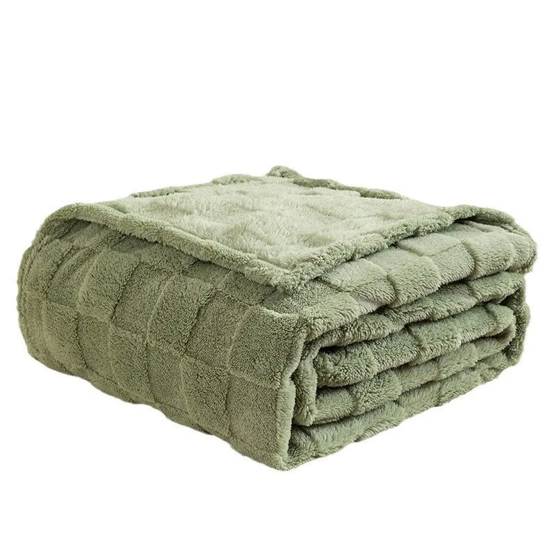 Thickened geometric pattern polyester blanket in cotton velvet texture shown in a milky white colour.