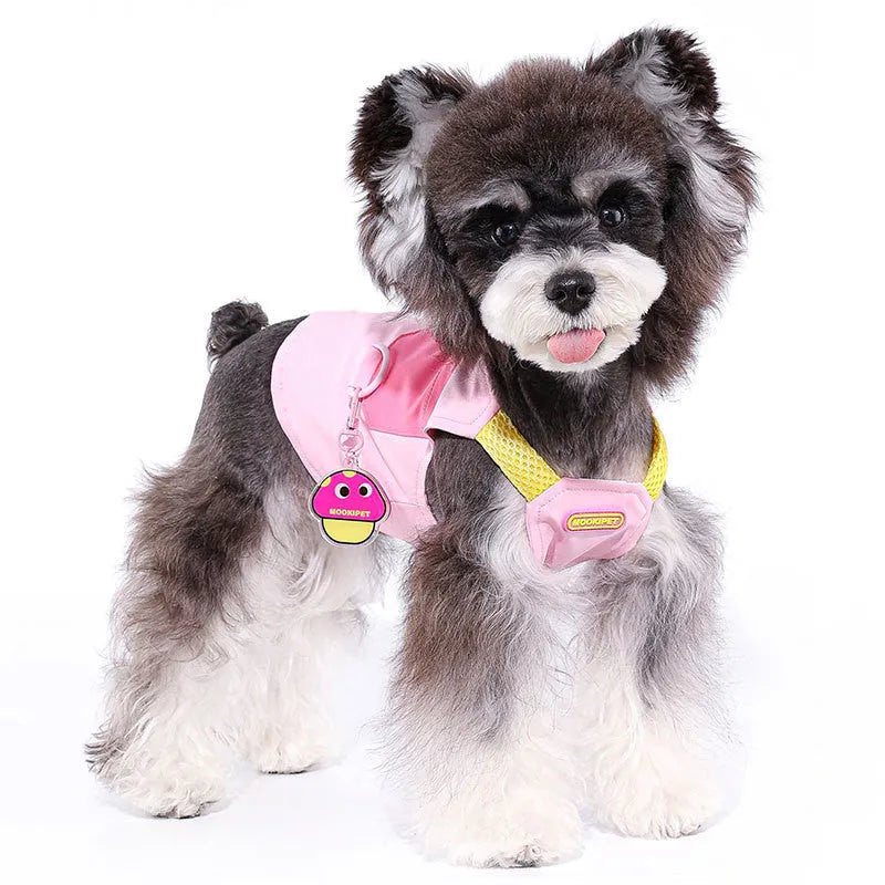 Pink casual pet vest for small dogs on a mannequin, showing the front design.