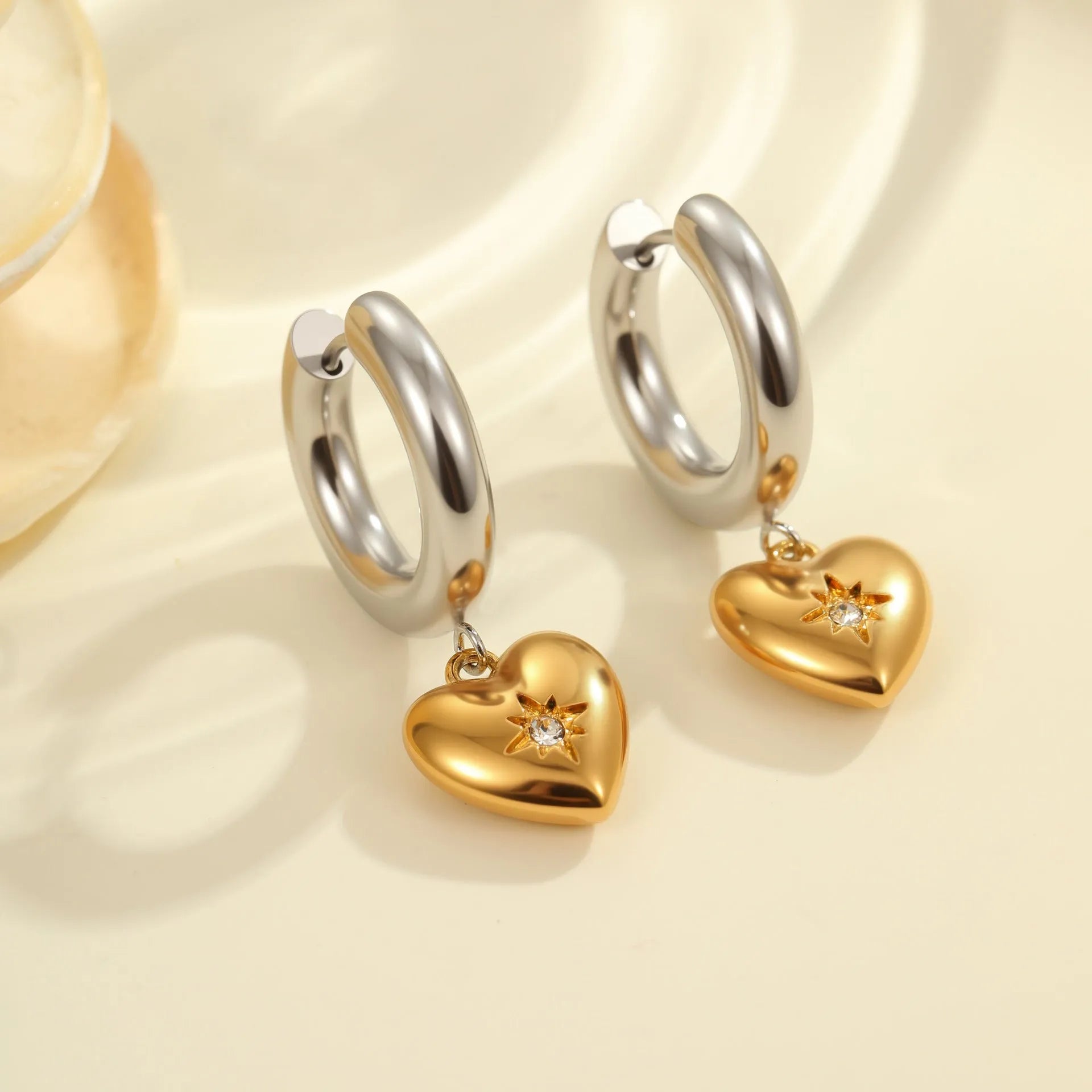Christmas tree design earrings in stainless steel with 18K gold electroplated silver-tone finish