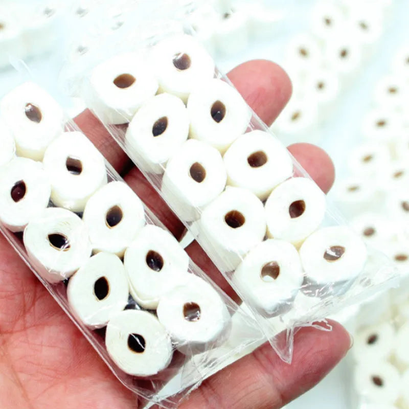 Miniature paper model of a tissue roll toy for children, dimensions 30mm by 15mm by 80mm.