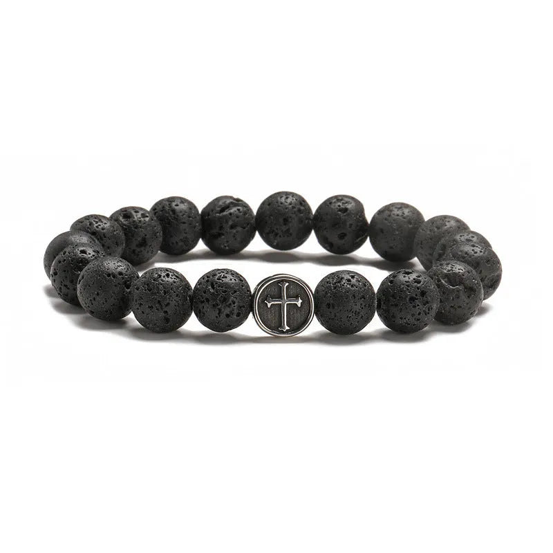 Volcanic rock agate stone bracelet with stainless steel finishing, 10mm stone, 19mm internal diameter